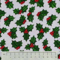 Fabric by the Metre - 856 Christmas Holly - White