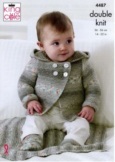 Knitting Pattern King Cole 4487 Drifter for Baby DK Hooded Jacket,  Blanket Bootees