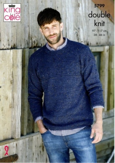 Knitting Pattern King Cole 5799 Homespun DK Men's Round and V Neck  Sweaters