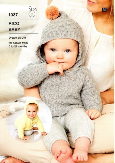 Knitting Pattern Rico 1037 Baby Dream DK Uni Baby Hooded Sweater  Cardigan