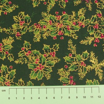 Cottontail Crafts - Christmas Fabric - Holly on a Green Background