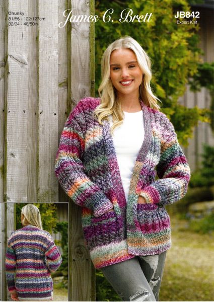Knitting Pattern James C Brett JB842 Marble Chunky Ladies Cardigan