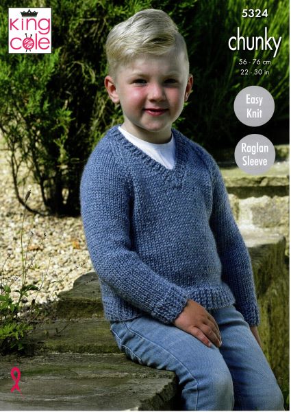 King Cole Childs 'Easy Knit' Sweaters Pattern 5324 - Chunky King Cole Childs 'Easy Knit' Sweaters Pattern 5324 - Chunky