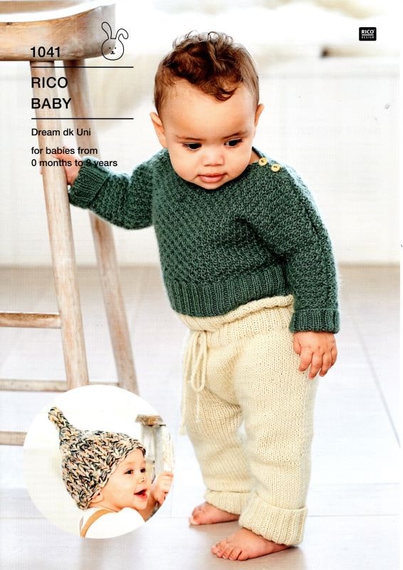 Cottontail Crafts - Knitting Pattern 1041 - Sweater, Leggings, Hat for Baby  in Rico Baby Dream DK Uni wool u0026 yarn