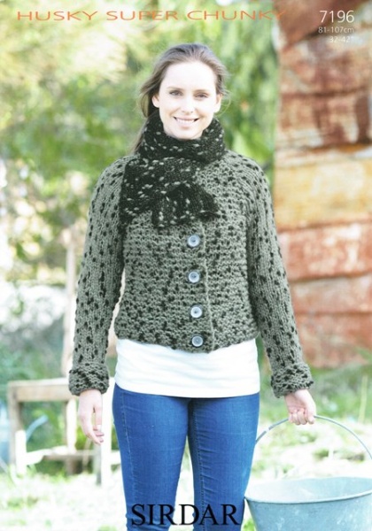 Knitting Pattern Sirdar 7196 Husky Super Chunky Jacket Knitting Pattern Sirdar 7196 Husky Super Chunky Jacket